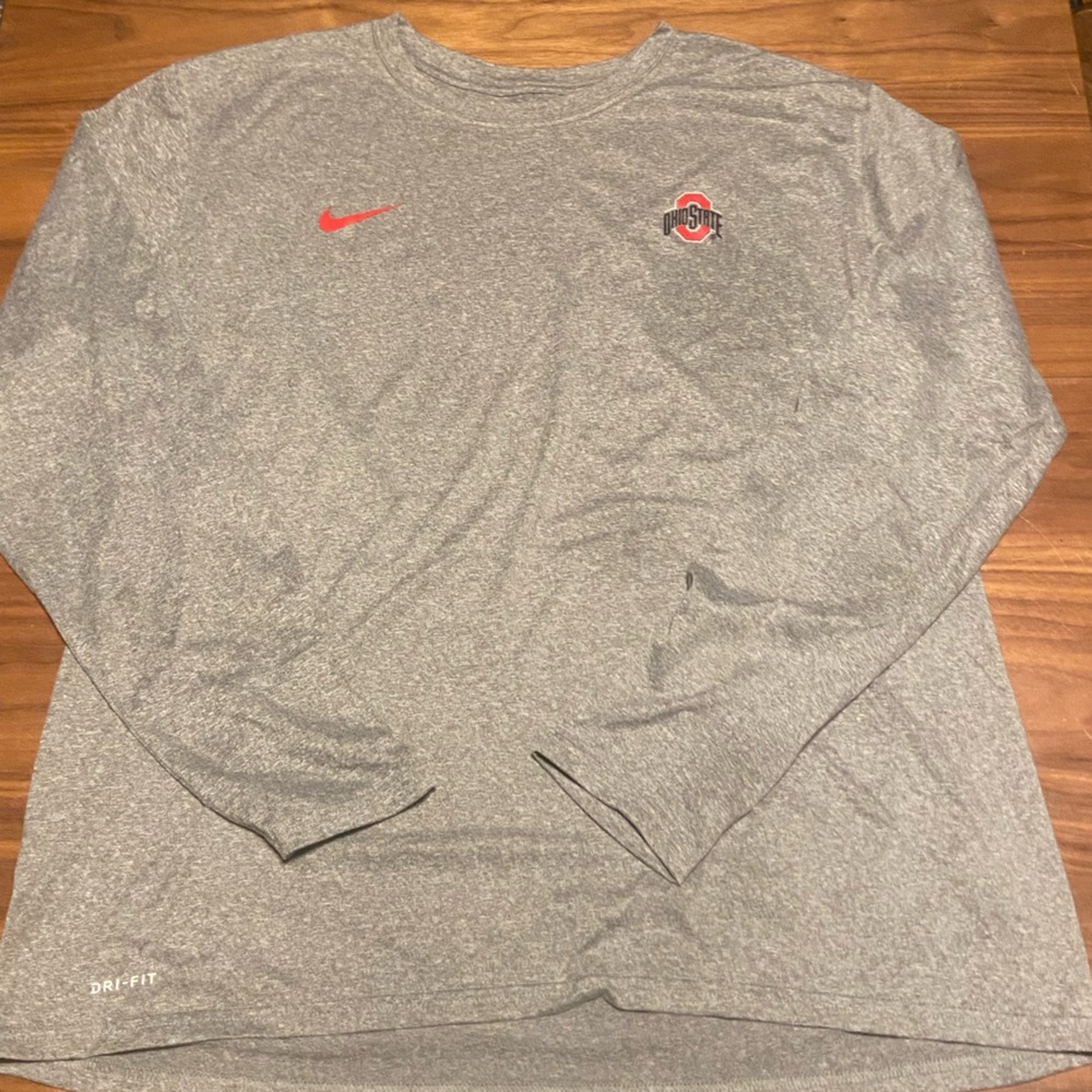 Ohio State Football Team Issue long sleeve workout with OSU logo.